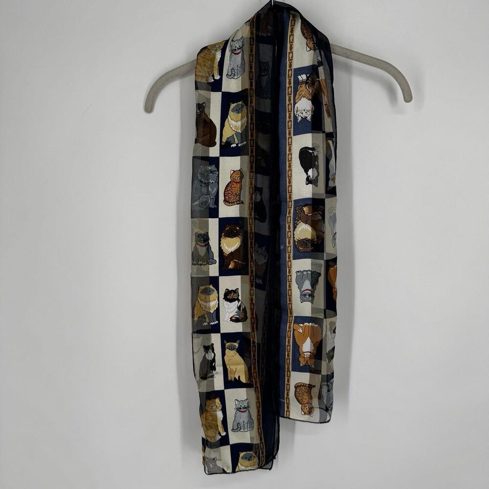 Cat satin scarf crazy cat lady lightweight silky cottage farm